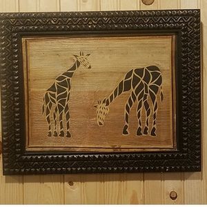 Framed African Giraffe Wood Art